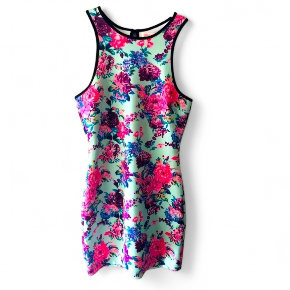 NAMELESS SLEEVELESS FLORAL PRINT BODYCON DRESS STRETCHY SIZE MEDIUM COLORFUL